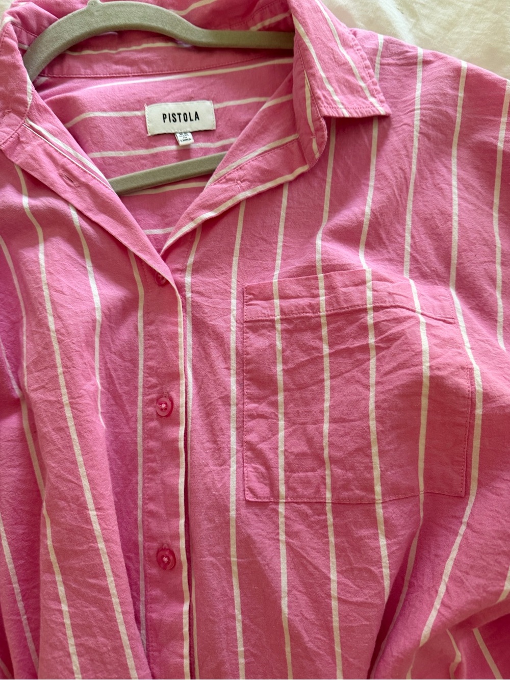 pistola Pink and White Striped Oversized Button-Down - Picture 3 of 5